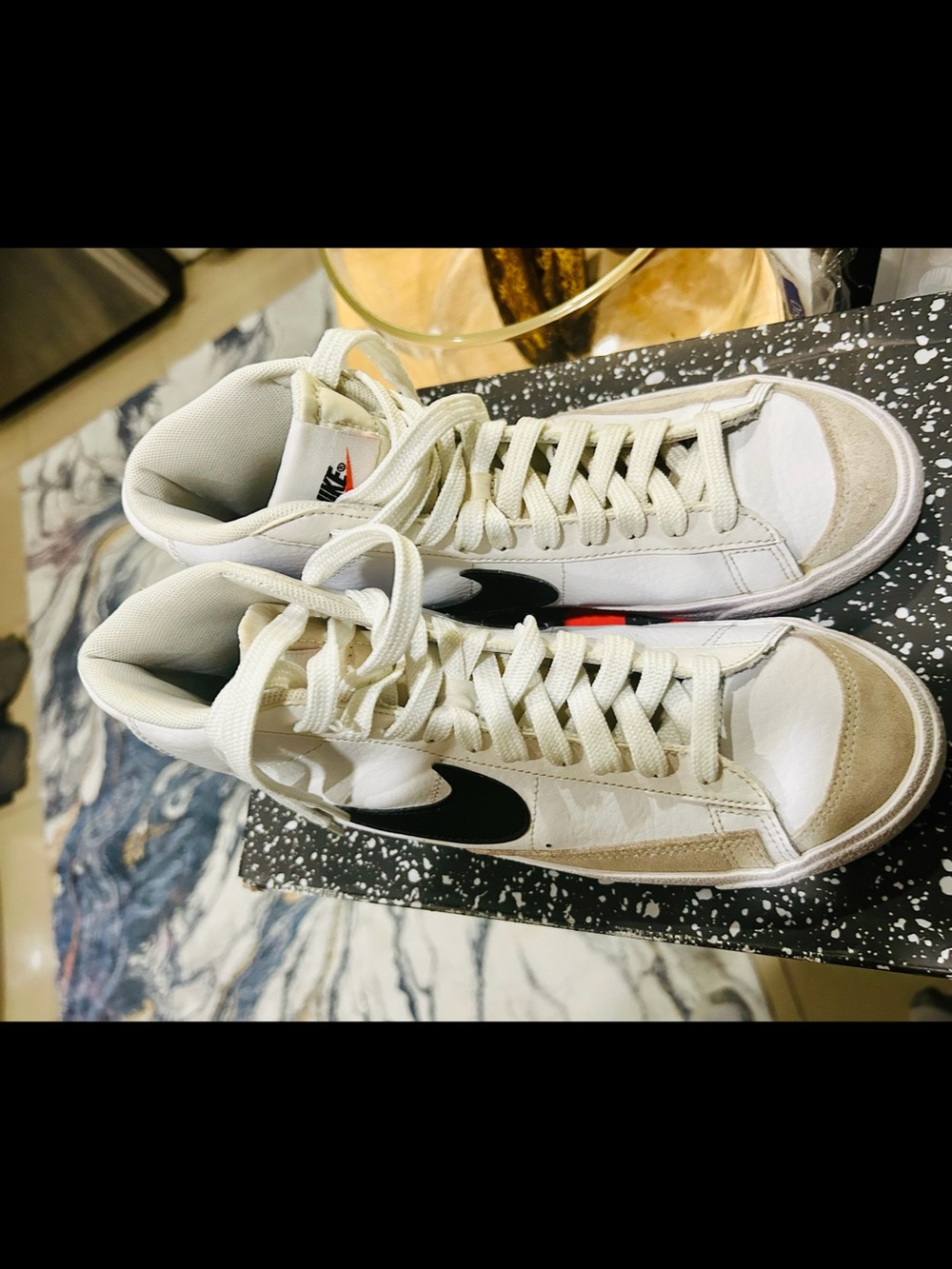 Nike Women's White/Black Suede-Trim High Top Sneakers